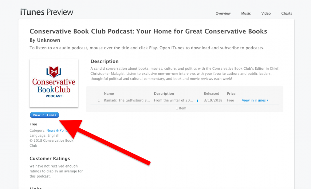 Conservative Book Club Podcast iTunes page
